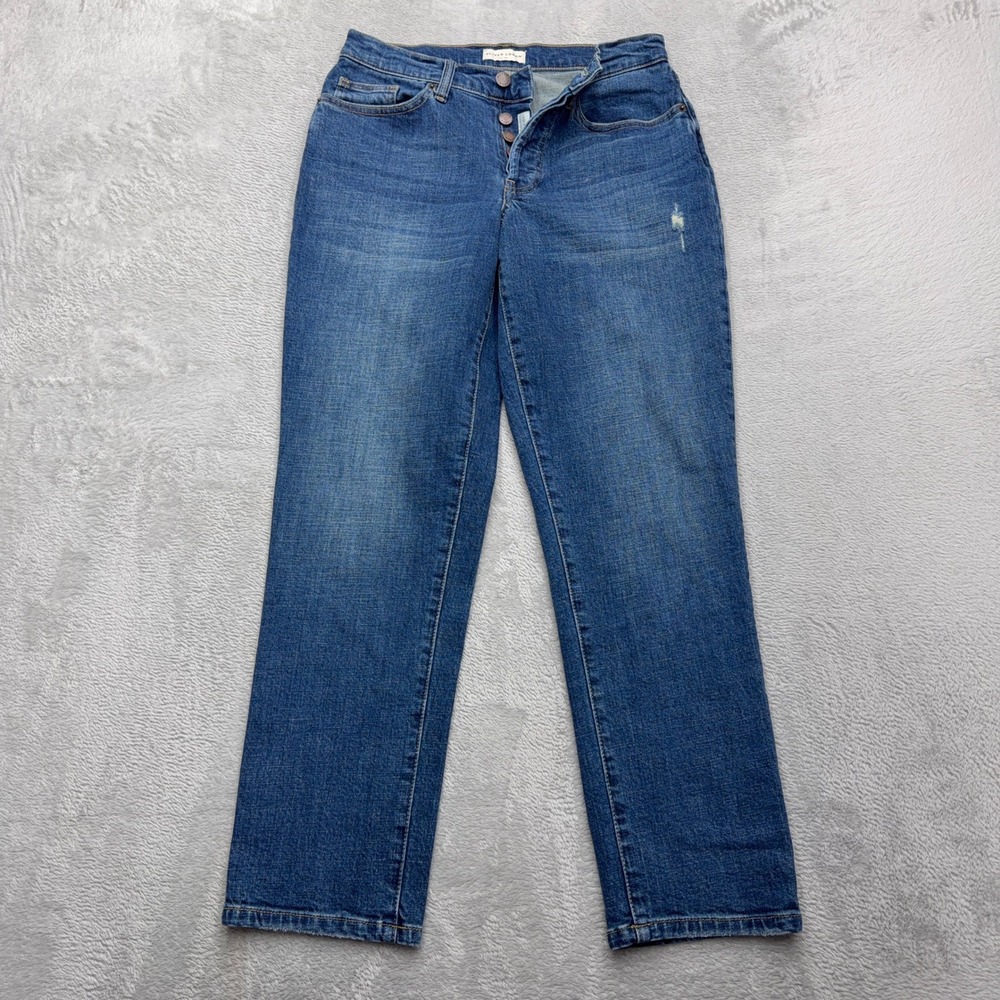 Oliver Logan Jeans Womens 24 Blue Straight Leg Button Fly Distressed Denim High